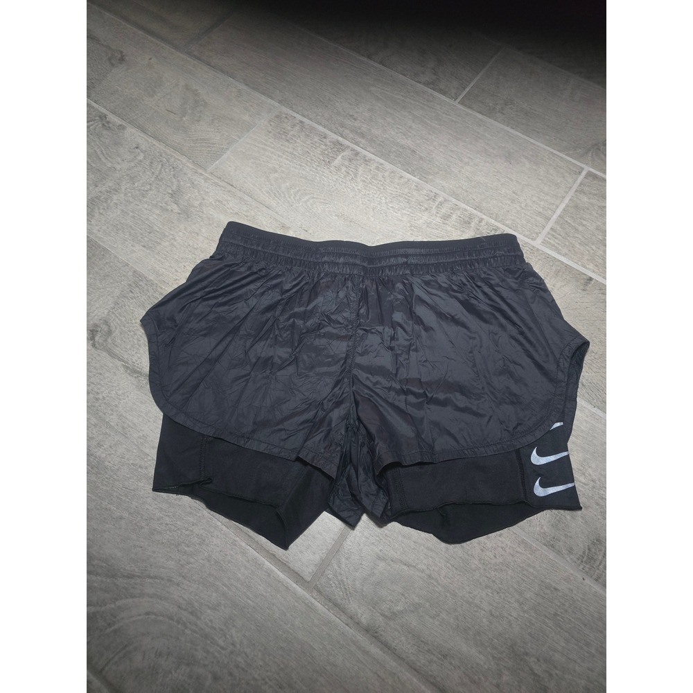 Nike Womens Dri-FIT 2-in-1 Running Shorts Black Reflective Swoosh Size S